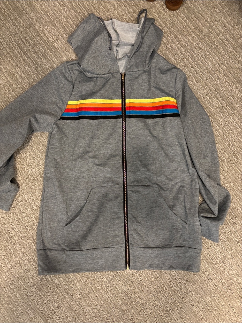 Gray Women’s Zip Hoodie with Rainbow Stripe